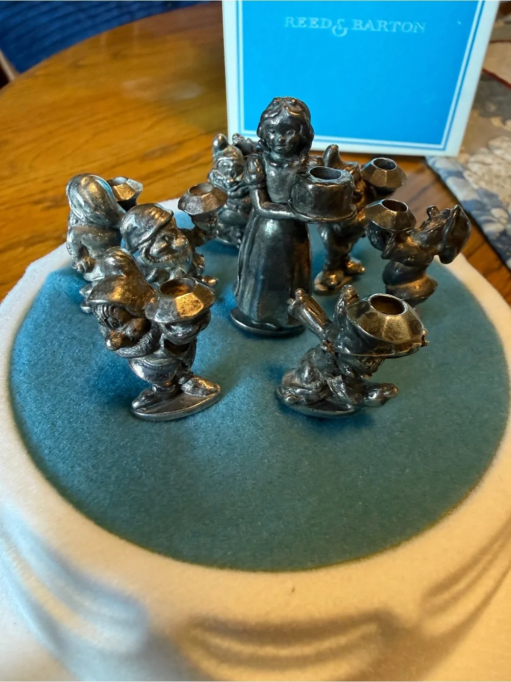 Reed & Barton Silverplate Angel and Flower Candle Toppers on Blue Base